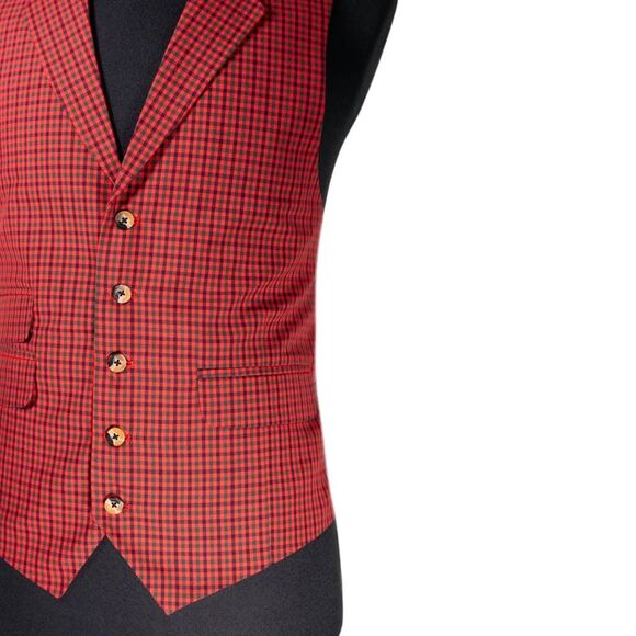 Mens 42R Wool Vest Red Green Blue Check Waistcoat Preppy Casual Formal Party - Picture 6 of 10